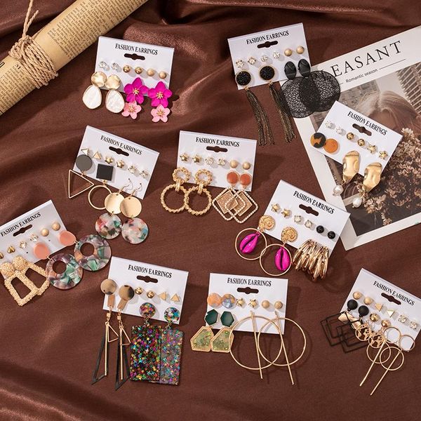 

hoop & huggie ladies earrings set vintage acrylic round dangle drop irregular for women boho pearl fashion jewelry 2021jewelry gift, Golden;silver