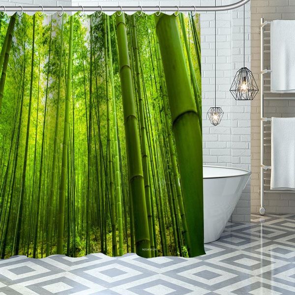 

custom bamboo shower curtain waterproof bathroom polyester fabric bathroom curtain with hooks