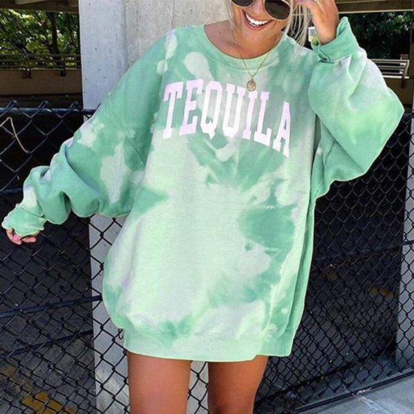 

2021 sweet tie dye letters printing crewneck oversized sweatshirt women girls autumn long sleeve plus size s-5xl streetwear ljgr, Black