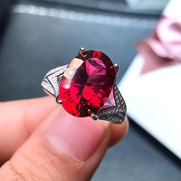 

cluster rings meibapj 10*14 beatiful natural pigeon blood red z ring for women real 925 solid silver fine charm wedding jewelry, Golden;silver