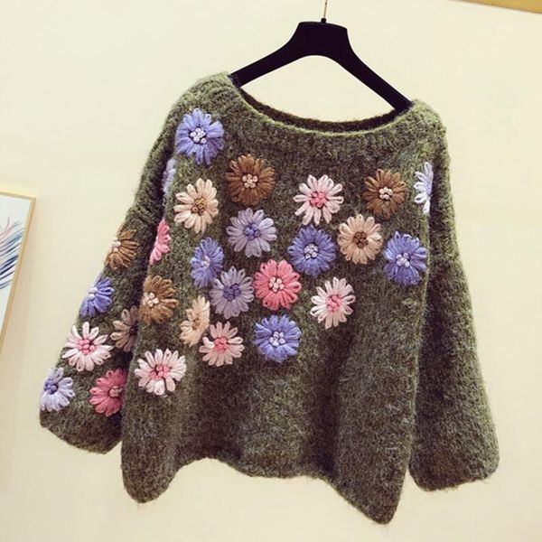 

women's sweaters 2021 casual sweater fashion designer women vintage embroidery floral loose languid breeze, White;black