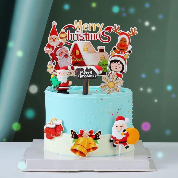 Adatto per l'atmosfera natalizia Decorazione di carte per torta super popolare Carte plug-in Ornamenti per le vacanze Cottura Babbo Natale Elk Gingerbread House XG0028