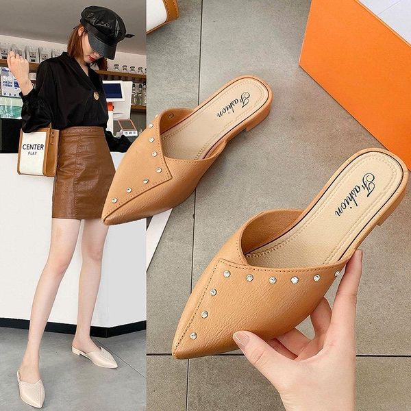 

slippers llogai spring pointed women's 2021 low heel 3cm baotou outdoor shoes summer convenient sandals mueller, Black