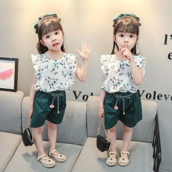 

clothing sets 1-4 years old girls clothes summer leisure sports two-piece floral sweatshirt + half-length pants high-quality children, White