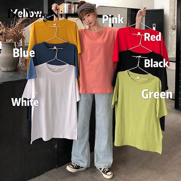 

beiyingni oversized women's t-shirts harajuku plain casual short sleeve o-neck tshirt women korean 2021 summer bf tee -4xl, White