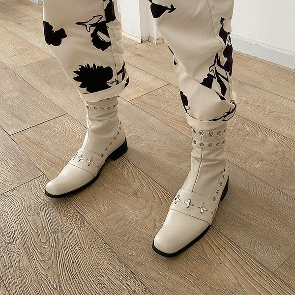 

2021 New Womens Western Boots Winter Ankle Knight Lady Retro Rome Slip-On Mid Heel Genuine Leather Shoes Wide Calf Cowboy Botas, Black
