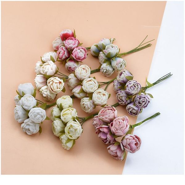 

6pcs silk tea buds roses vases for home decor christmas wreath diy gifts box wedding decorative flowers artificial flowe jlliax