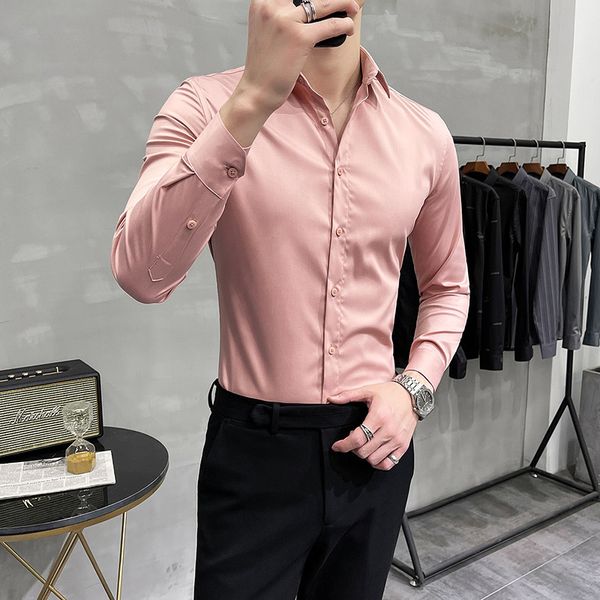 

2021 new 9 cores slido no-ferro senhores manga longa camisas vestido de negcios alta qualidade formal wear fino ajuste chemise homme 92xk, Black;brown