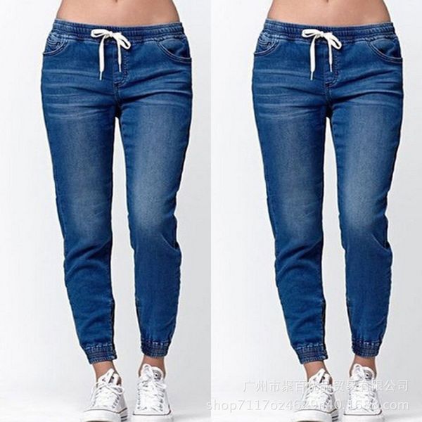 

women's new fashion jeans spring and summer slim slimming personality washed trousers, Blue