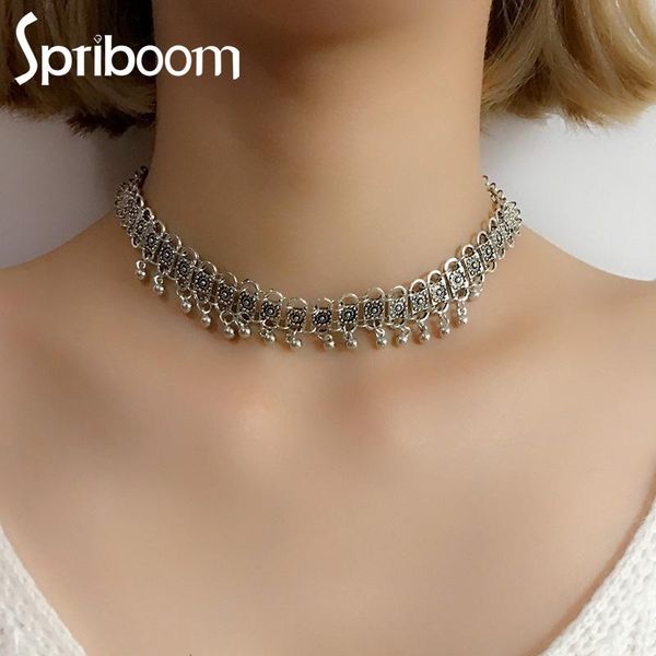 

chokers bohemian choker necklace metal flower chain necklaces for women vintage statement jewelry hip hop accessories lady gift, Golden;silver