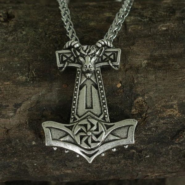 

pendant necklaces lanseis 1pcs drop viking goat hammer men necklace jewelry, Silver