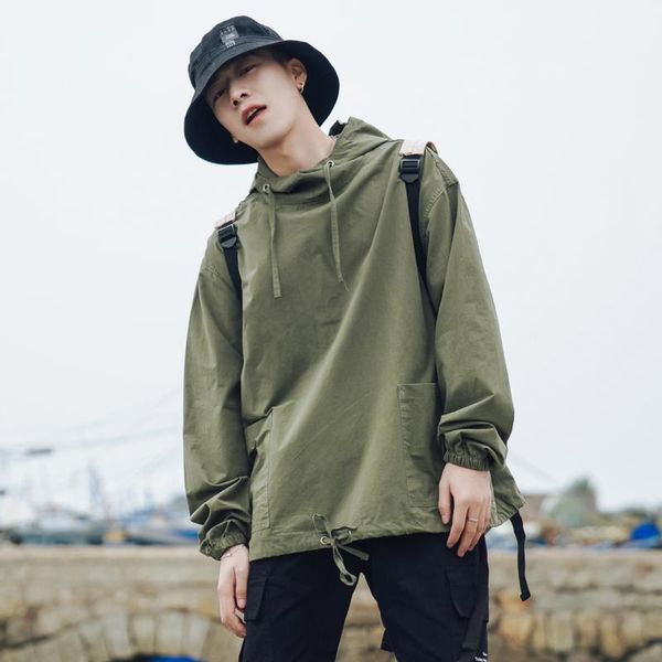 

men's jackets hooded design jacket men autumn fashion army green windbreaker coats casual outerwear oversized japan style zk07, Black;brown