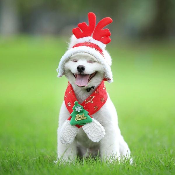 

dog apparel dogs christmas costume accessories warm pet red hat scarf set removable antler