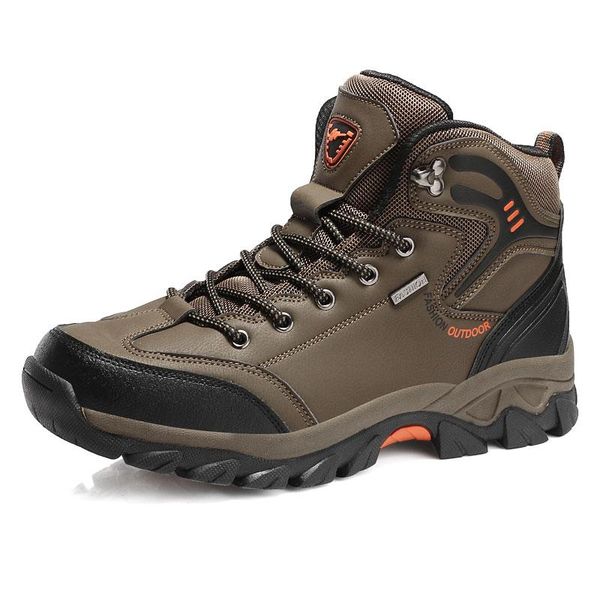 

boots brand men autumn winter mens leather fashion sneakers lace up outdoor mountain aterproof shoes, Black