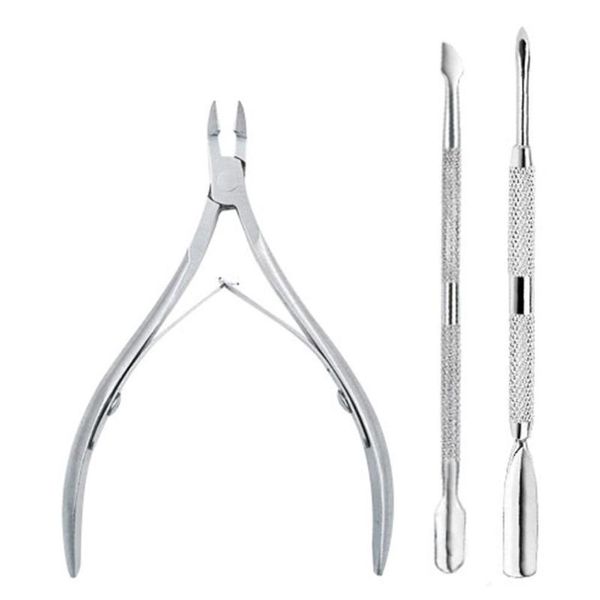 

nail art kits 3pcs stainless steel cuticle dead skin scissors spoon pusher scraper