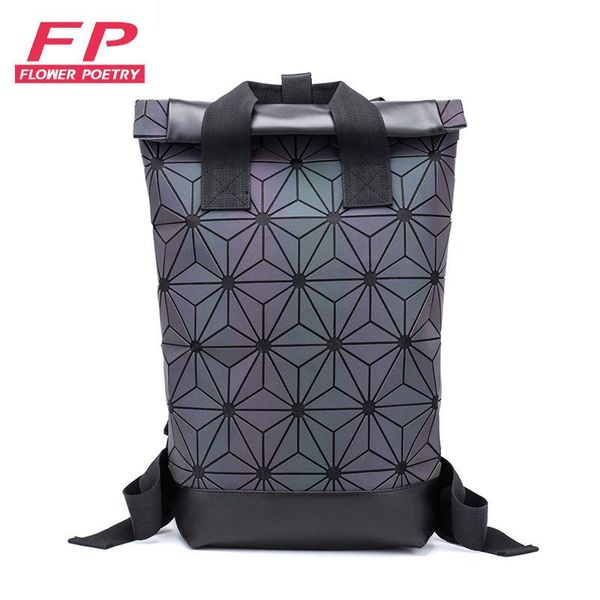 

backpack 2021 luminous women men 15-inch lapbackpacks student school bags holographic geometry travel bagpack bag mochila