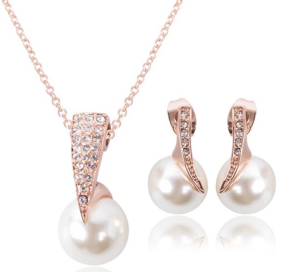 

new fashion pearl crystal rhinestone cz necklace earrings jewelry sets wedding party accessories bridal jewelry set hj143, Black