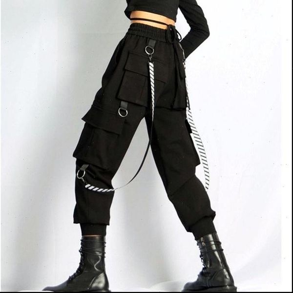 

fashion women ankle length harem pants female casual high waist drawstring cargo pants ladies plus size loose trousers, Black;white