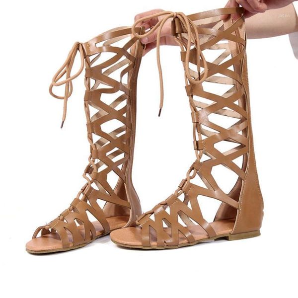 

roman gladiator bandage sandals women knee high flat sandalias botas femininas shoes girls summer hollow ankle boot j251, Black