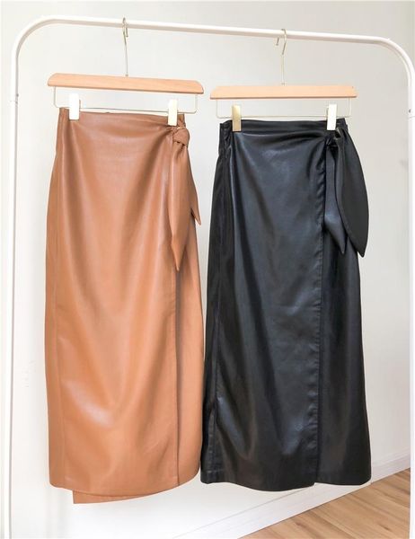 

skirts skirt 2021 women fall winter ear bow tie wrap long, Black
