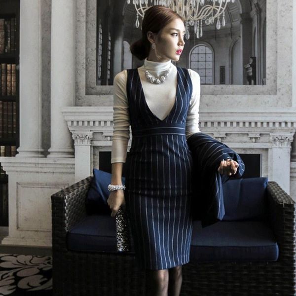 

work dresses 2021 autumn women striped jackets blazer and mini bodycon suits formal female office long sleeve casual sets, White;black