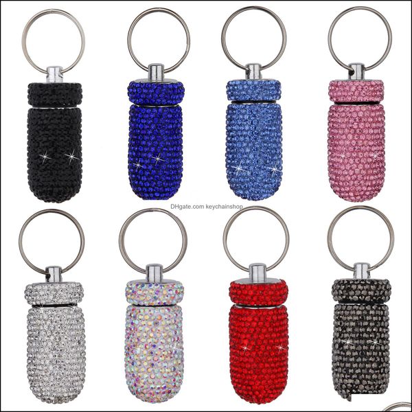 

keychains fashion accessories design model keychain waterproof seal aluminum pill box case portable daily bling metal pills cases boxes with, Silver