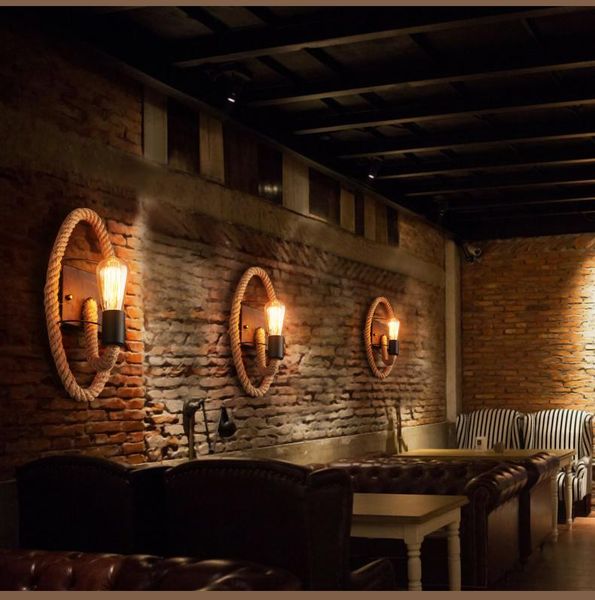

vintage rope wall lamp home decor loft edison bulb aisle stairs bar coffee shop bedroom lights