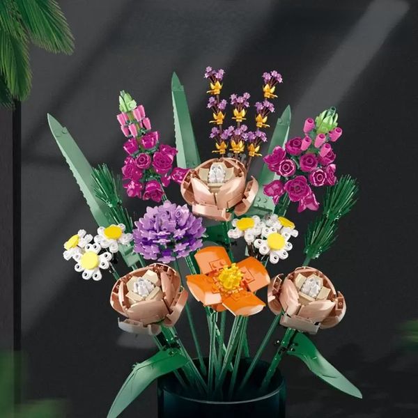 

fomantic flower 10289 bird of paradise bouquet rose building block bricks toy diy potted illustration holiday girlfriend gift