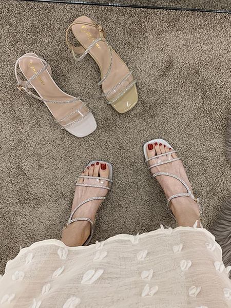 

sandals 2021 black shoes for women buckle strap summer heels med beige girls high medium comfort fashion block square heel p