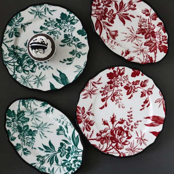 

dishes & plates midoshark vintage wax leaf print medieval style black-edged dinner plate serving platter