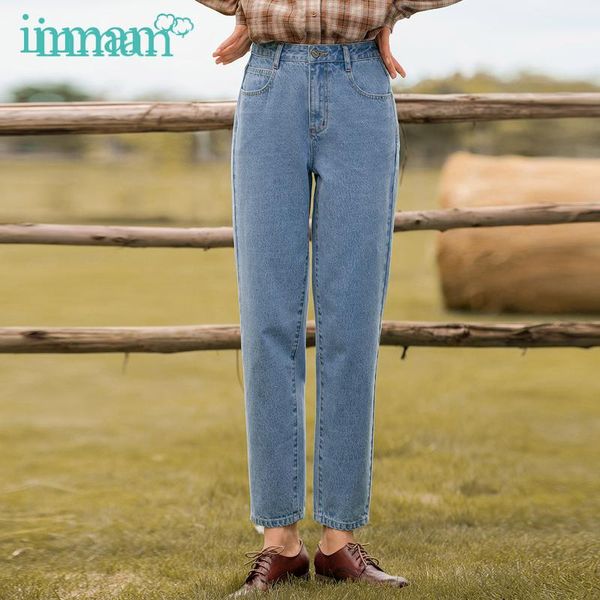 

women's jeans inman female washed retro art casual style cotton denim simple all-match slimming turnip pants, Blue