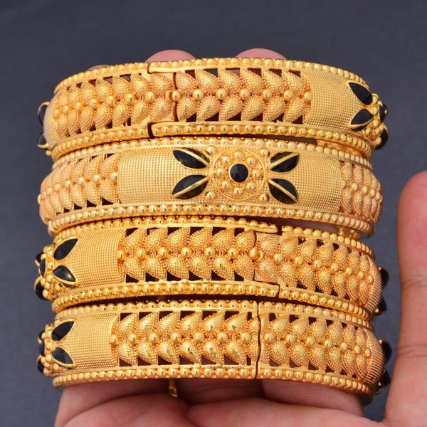

bangle 4pcs/lot france bride 24k gold color dubai bangles for women bijoux africaine bracelets wedding jewelry party gifts, Black