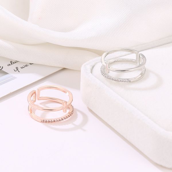 

luxury party favor chrome/hearts rings new rose gold cross plated inlaid ring, simple multi-layer opening ring
