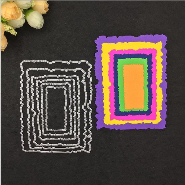

painting supplies 6pcs vintage torn rectangle frame stitched metal cutting dies diy scrapbooking stamps craft cards embossing making stencil