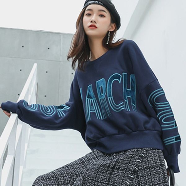 

2021 new winter pullover sweatshirts womens fleece letter embroidery oversized hoodie casual blue fall 7edp, Black