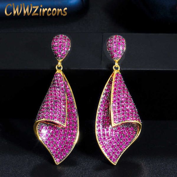 

fancy micro pave pink red cubic zironia stone long dangle drop earring for women 3d luxury designer jewelry cz692 210714, Silver
