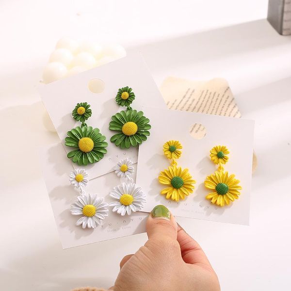 

dangle & chandelier ladies personality european and american small daisy flowers simple temperament fashion retro cute pendant earrings, Silver