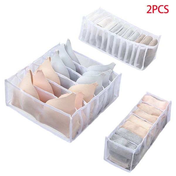 

storage drawers 2 pieces underwear box resuable clothes organizer basket flodable drawer divided portable container, 3 sets, white