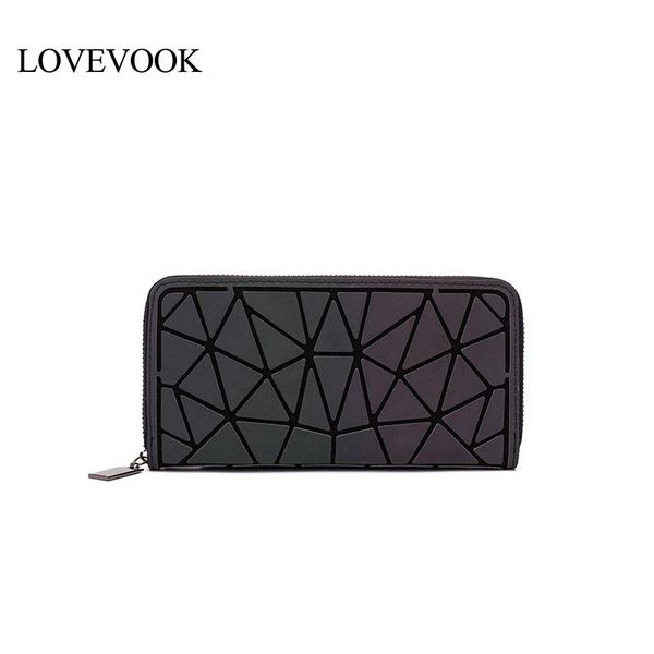 

wallets lovevook women purses and clutch for ladies long/short card horder female money clip zipper geometric luminous bag, Red;black