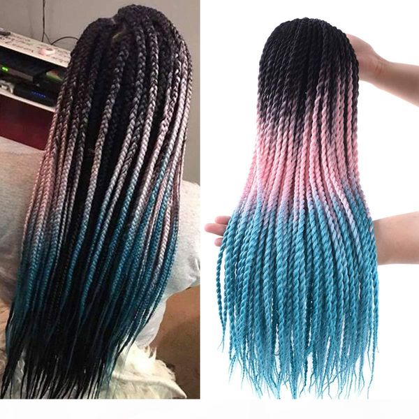 

5pcs lot senegalese twist crochet hair 24" ombre box braids crochet hair synthetic twist hair extensions for women (black-pink-peacockg