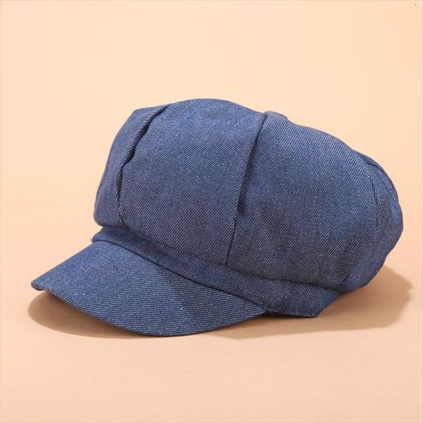 

news summer men women plain blank denim berets hat casual visor octagonal caps, Blue;gray