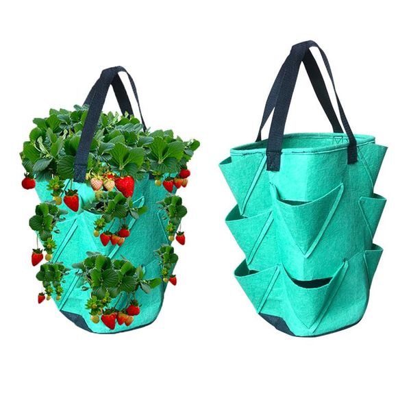 

planters & pots felt 10 holes non-woven strawberry hanging bag gardening flower plant growth aerial 3 gallon planting garden supplies