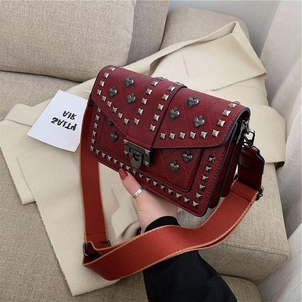 

texture 2020 american retro european handbag and rivet fashion handbags shoulder strap new bag popular wide pmjkv