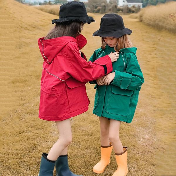 

jackets girls jacktes spring autumn kids long sleeve hooded coats teaenage fashion big pockets casual loose outwear, Blue;gray