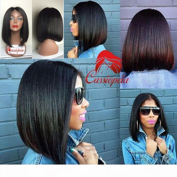 

full lace human hair silk straight short bob wigs for black women 100% peruvian virgin hair lace front human hair wigs, Black;brown
