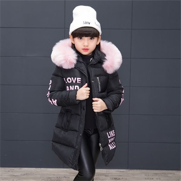 Meninas Casaco de inverno Comprimento da moda coreana Acolchoado Outerwear Roupas de jaqueta grossa 2 a 8 anos 211025