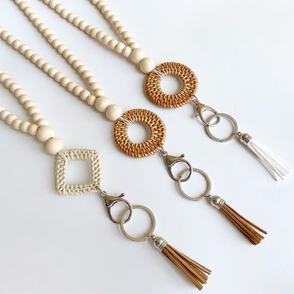 

pendant necklaces multifunction body jewelry wooden beads bohemian key chain lanyard unique simple leather women fashion necklace, Silver