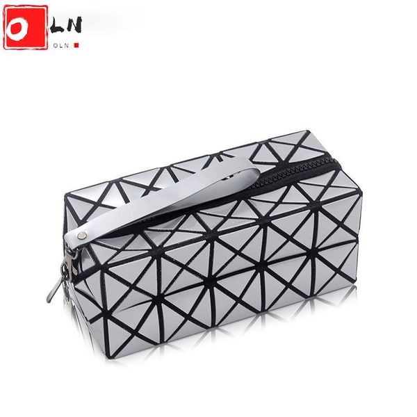 

oln women's fashion cosmetic bag new geometric make up box organizer for women female wash travel pouch luminous lipstick bags