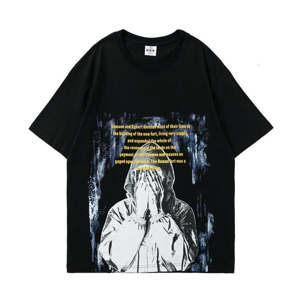 

new high street fashion brand cover face character print trend rap hip hop 2021 spring summer tshirt short sleeve tees cotton tzrj jk4q, White;black