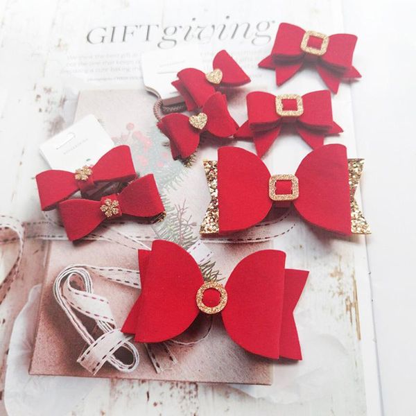 

hair accessories 8pcs/lot red non-woven fabric handmade bows girls christmas clips kids hairpin school party headwear, Slivery;white
